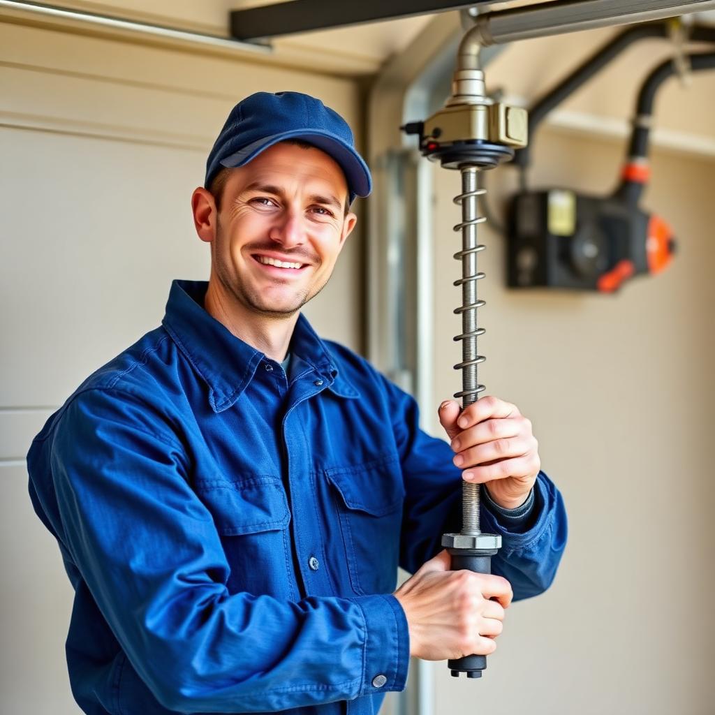 Hartline Garage Doors licensed technician inspecting garage door springs